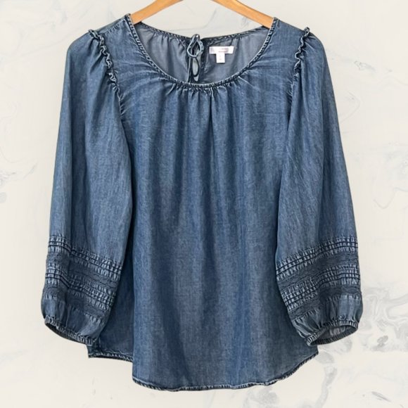 LC Lauren Conrad Tops - LC Lauren Conrad Women's Top Chambray Long Sleeve Size L Lyocell Pullover